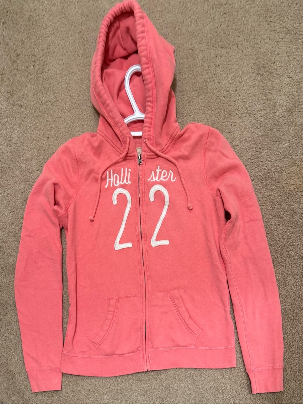 Hollister Coral Pink Hooded Zip Sweatshirt Size Medium